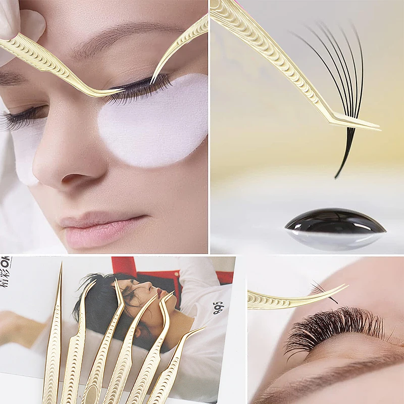 1 PC Golden Grain Eyelash Tweezers Makeup Tools Stainless Steel Non-magnetic Volume Fake Lashes Extension Supplies