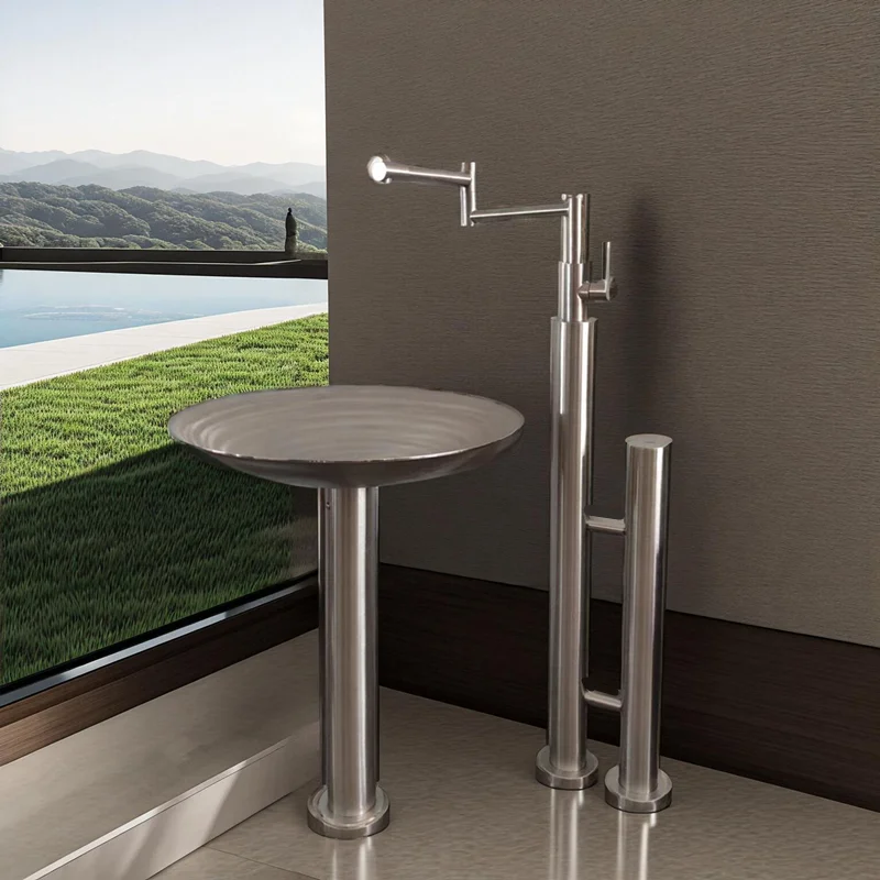 

Column basin 304 stainless steel outdoor scenic spot children's park hand washing foot floor faucet round split type