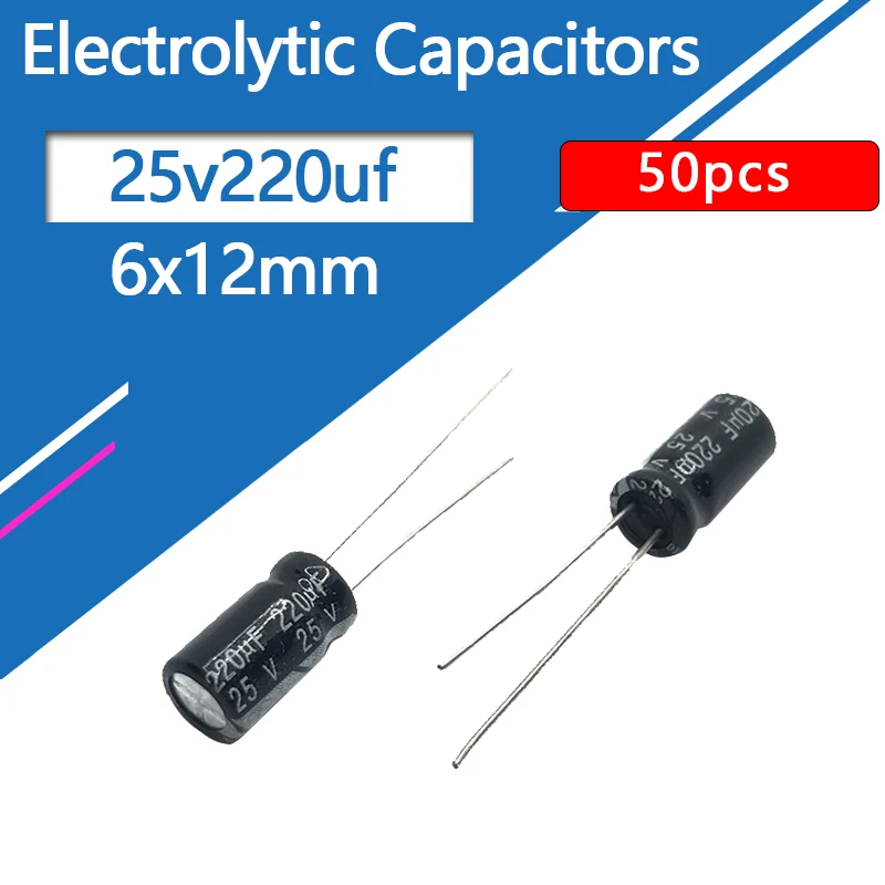 25v220uf 6x11mm Aluminum Electrolytic Capacitors 220uf 25v 220uf25v 25v220mf 220mf25v 25v220mfd 220mf 220mfd 25wv 25vdc