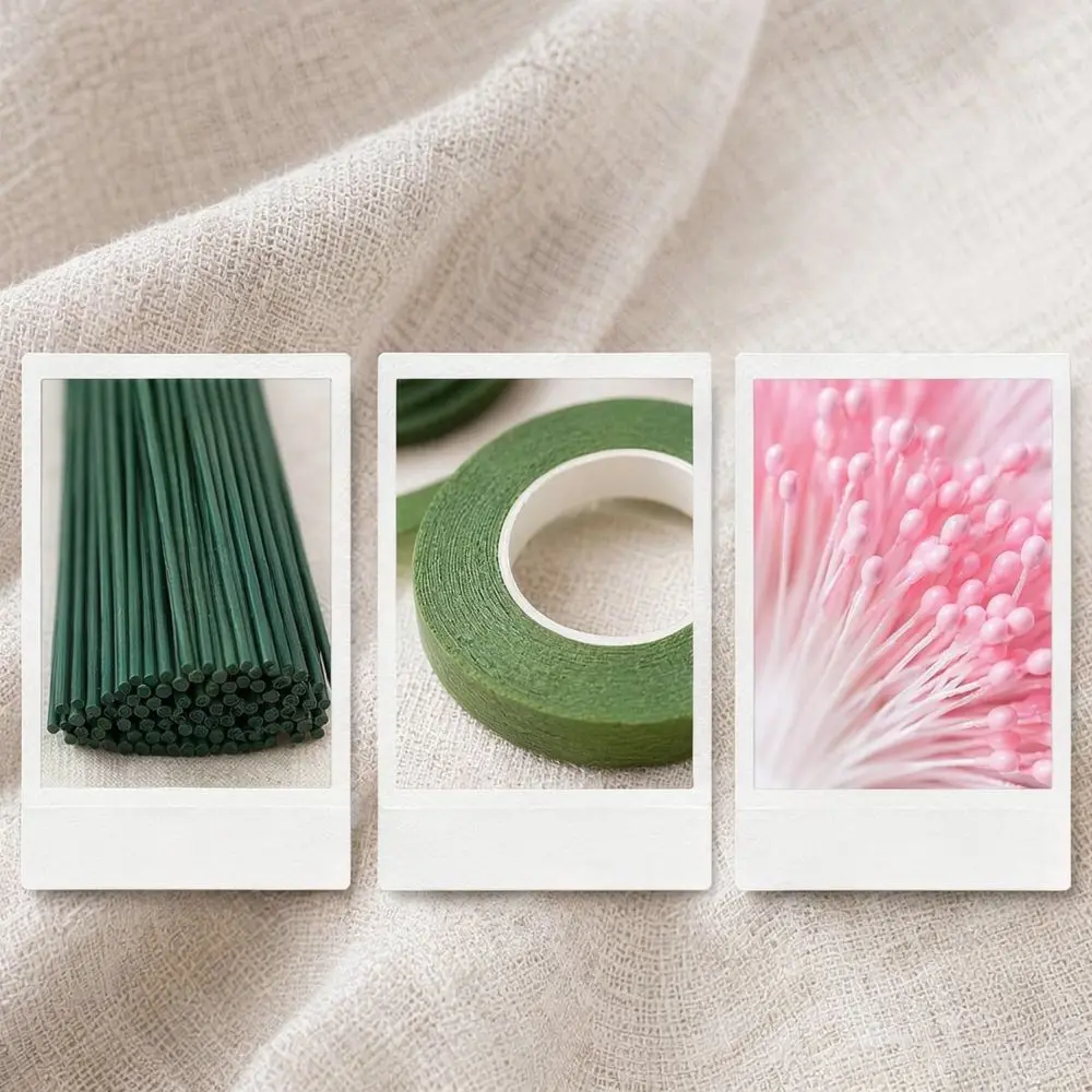 Creative Craft Bundle Pipe Cleaners Flower Rods Wrapping Tape Set DIY Handmade Realistic Bouquet Making Materials
