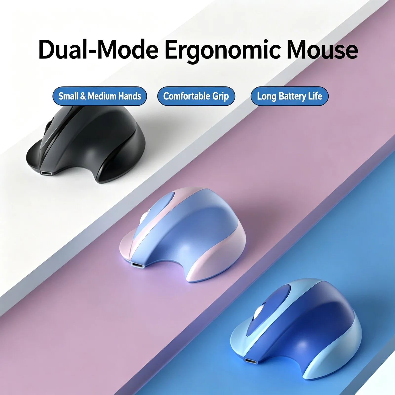 Small Ergonomic Vertical Wireless Mouse Dual Mode Bluetooth 2.4G Rechargeable Anti-fatigue Design Portable Mouse for Notebook PC