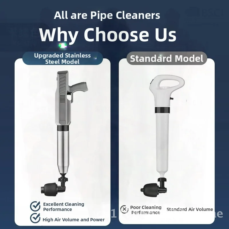 

High Pressure Gas Toilet Dredger One Shot Universal Tool for Blocked Pipe Sewer Artifact Stainless Steel ABS Blue T4