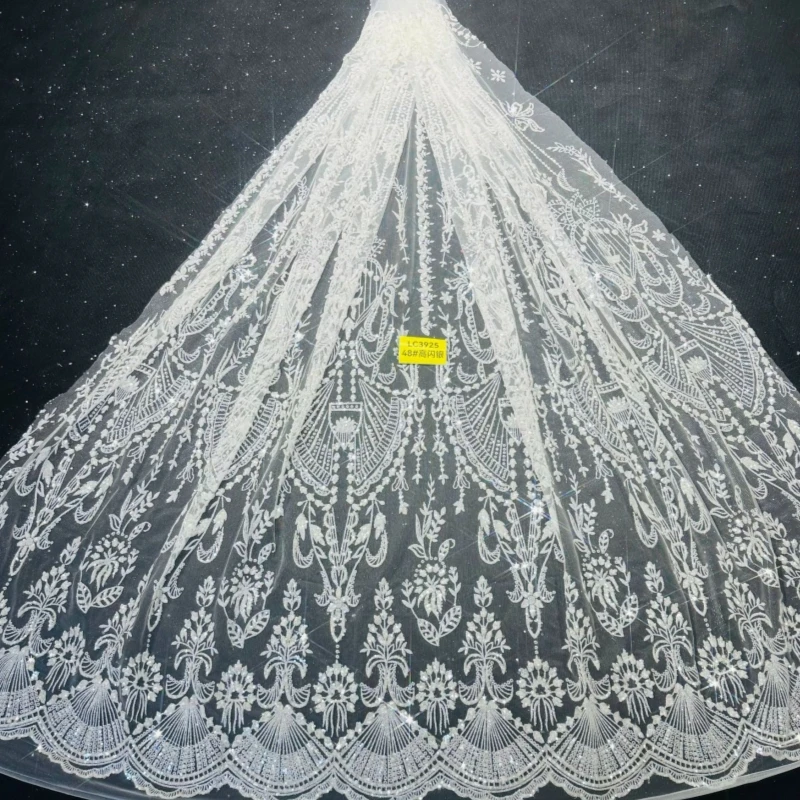 

5 Yards White Hot Gold Powder Africa Glitter Fabric Embroidery Net Lace With Glued Glitter Sequins Wedding Or Party
