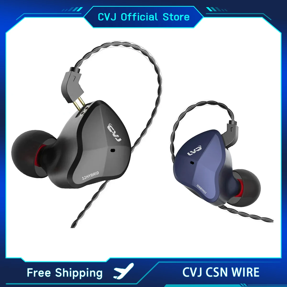 CVJ CSN Wire Earphones 5BA + 1DD Hybrid Headset HIFI Monitor Earburds With 2pin All Metal Aluminum Magnesium Alloy Cavity Mirror