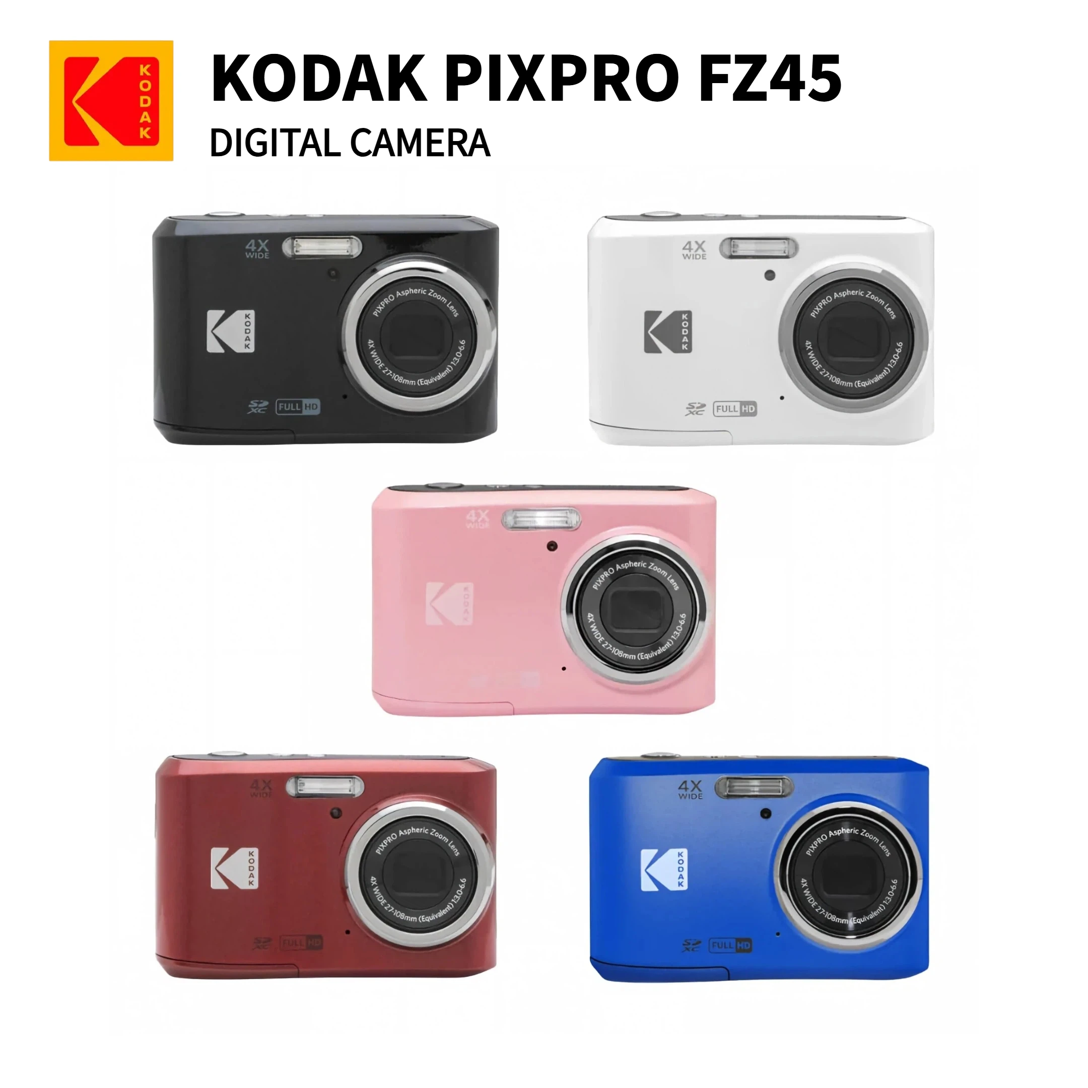 KODAK PIXPRO FZ45 16MP Digital Film Camera 4X Zoom 1080P HD Mini Pocket Camcorder Practical Birthday Gift for Kids Beginners