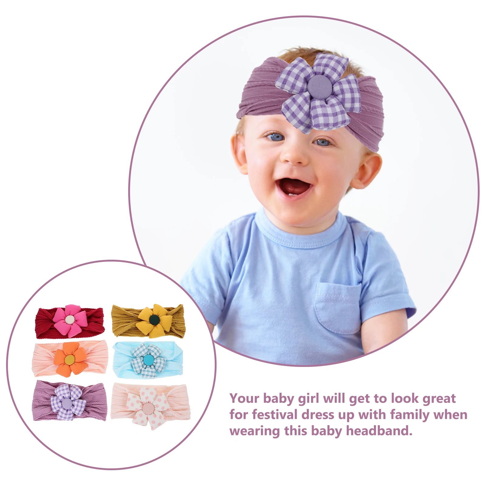 

6 pcs Cotton Baby Headbands Girls Newborn Toddler Floral Elastic Bands Pink Dot Infants Hair Accessories