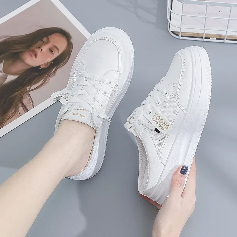Chaussures d'été semi-couques blanches pour femmes, pantoufles à la mode, nouvelle collection