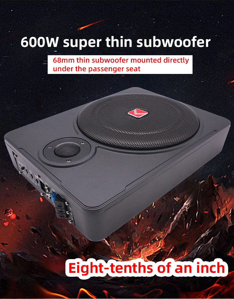 KUERL RMS Power 100W 8/10 Inch Audio Under Seat Car Audio Active Subwoofer with Tweeter with Wired Volume Control & Cable Kits