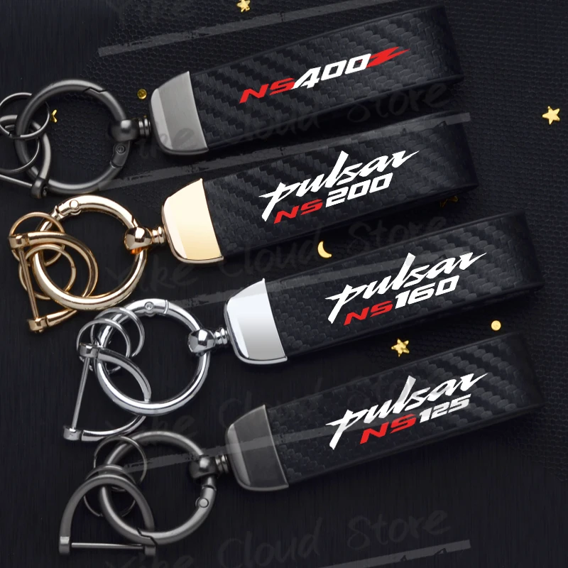 Ultra HD impreso para Bajaj Pulsar NS125 NS160 NS200 NS400 Z Logo fibra de carbono llavero de cuero texturizado llavero de motocicleta