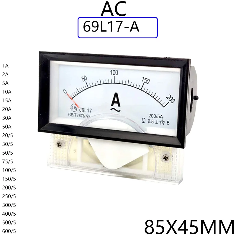 

Framed Pointer AC Current Meter 5A 10A 20A 30A 50A 100A 200A 300A Ammeter 69L17-A