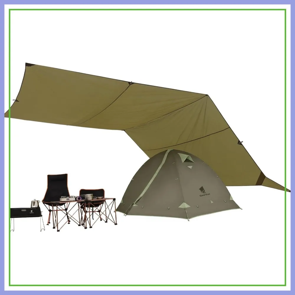 

17x10ft Large Camping Tent Tarp, Waterproof Flame Retardant Rain Fly Shelter for Hiking Travel Picnic (Poles Not Included)