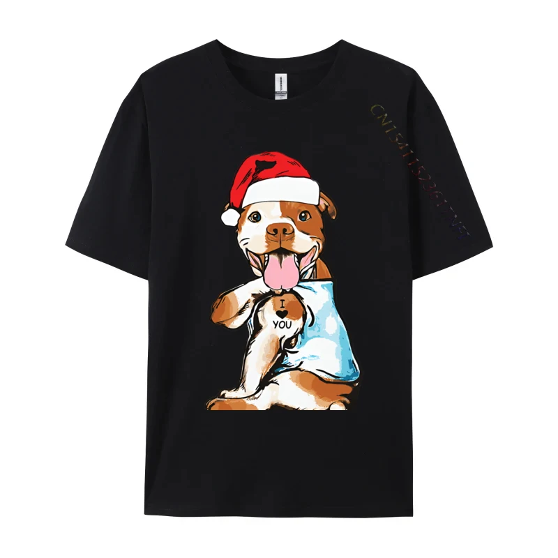 

Cute Christmas Pitbull Dog T-shirts Vintage Top T-shirts Tops & Tees New Arrival Cotton Printed On Party Mens