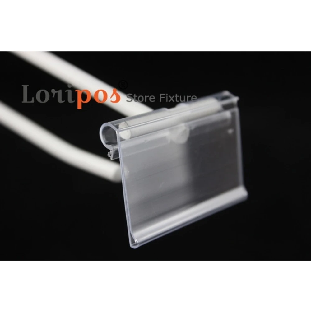 Plastic Clear Cover Merchandise Paper Bar Code Scanner Frame Hinged Shelf Clip-on Label Holders Wire Hook Hanging Tag Clip