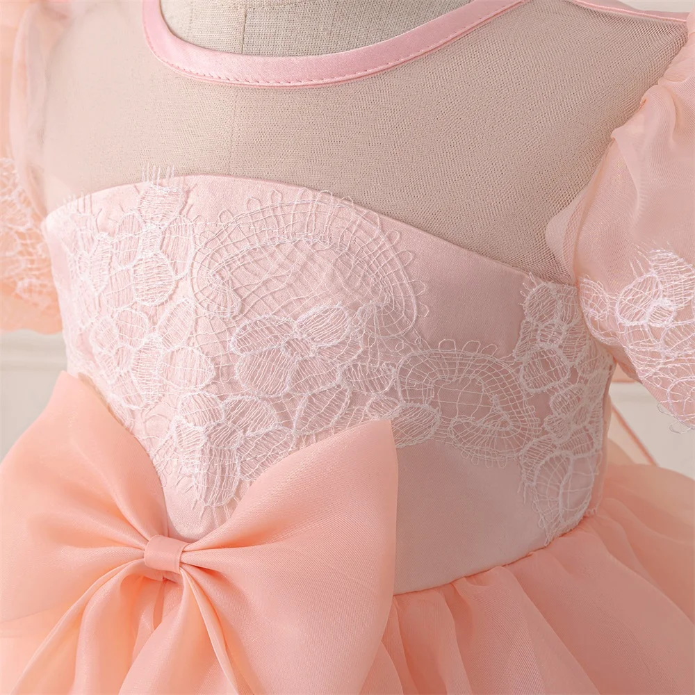 New Pageant First 1st Birthday Dress For Baby Girl Clothes Flower Peach Princess Dress Baptism Girls Dresses Elegant Party Gown