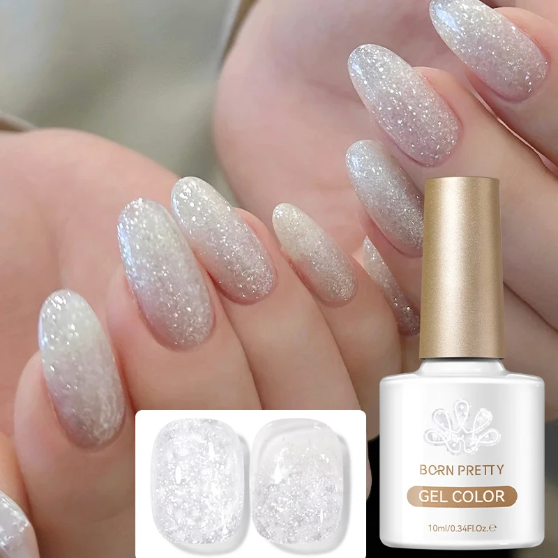 BORN PRETTY 10 ML Dancing Flake Weißes Jelly-Gel Nagellack Funkelnde Nagelprodukte UV/LED Semi-Permanent Vernis Design Nägel