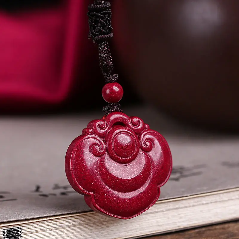 High Content Purple Gold Sand Natural Cinnabar Baby Lucky Safety Lock Pendant Necklace Long Life Pendant for Men and Women