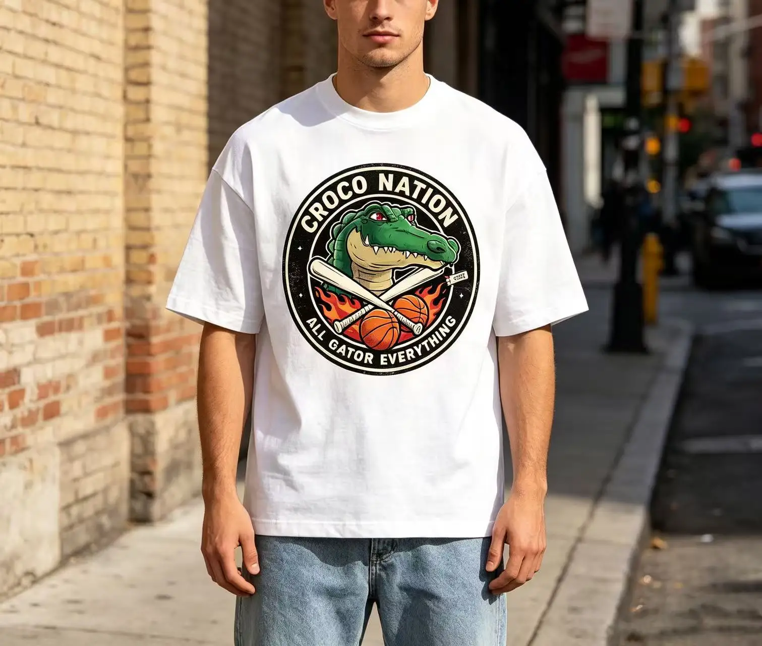 Unisex Croco Nation All Gator Everything Crocodile Basketball Baseball Retro Circle Logo Graphic T Shirt Men Women Animal Sport Print Oversized Tee