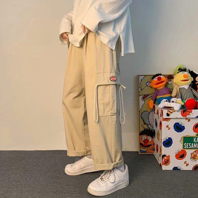 

Spring Autumn New Male Loose Casual Cargo Trousers Hombre Elastic Waist Pockets Fashion All-match Oversized Pants Men's Clothing