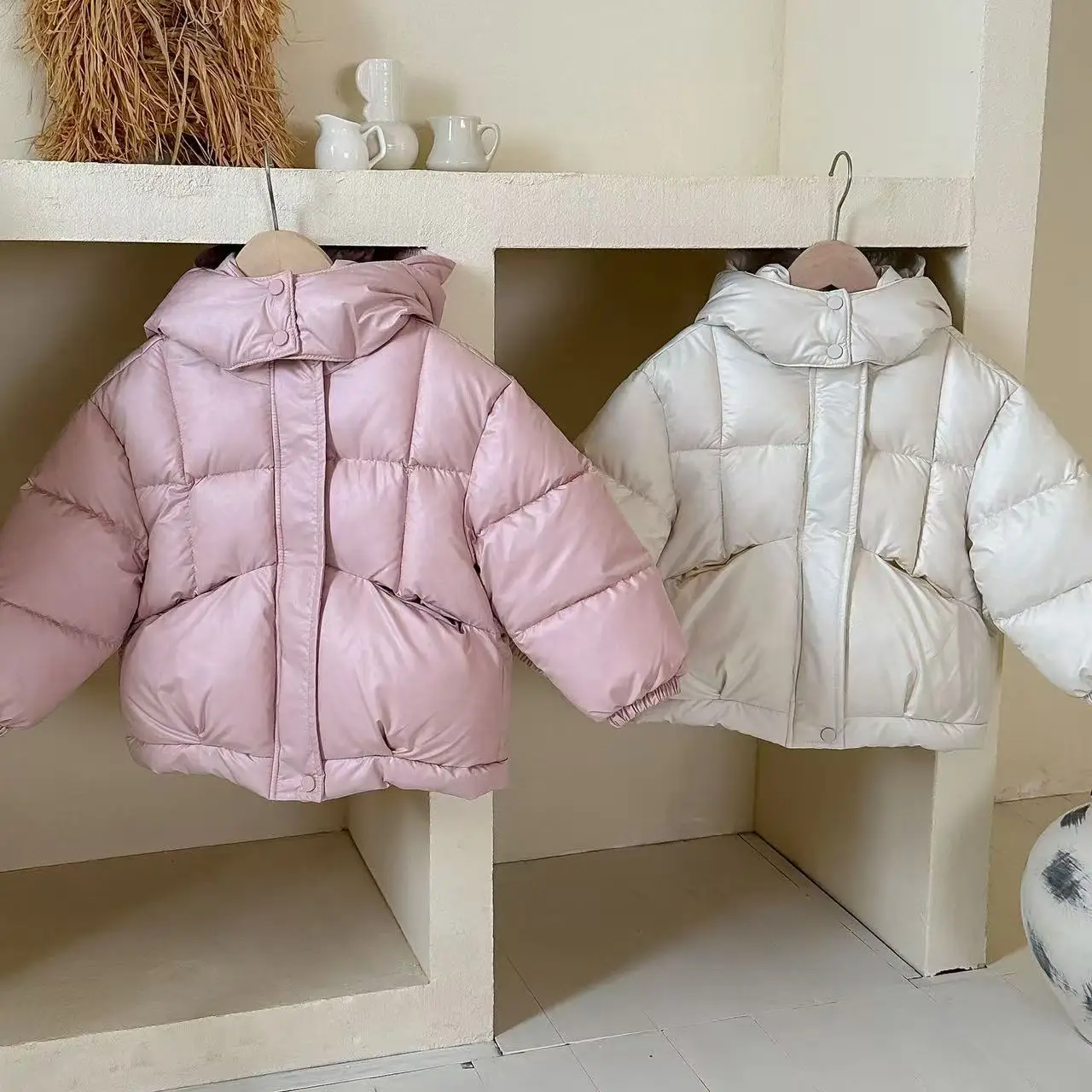 2025 New Winter Kids Girl Warm Down Jackets Autumn Baby Hooded Cotton Coat Girls Solid Outerwear Children Clothing 110-150CM
