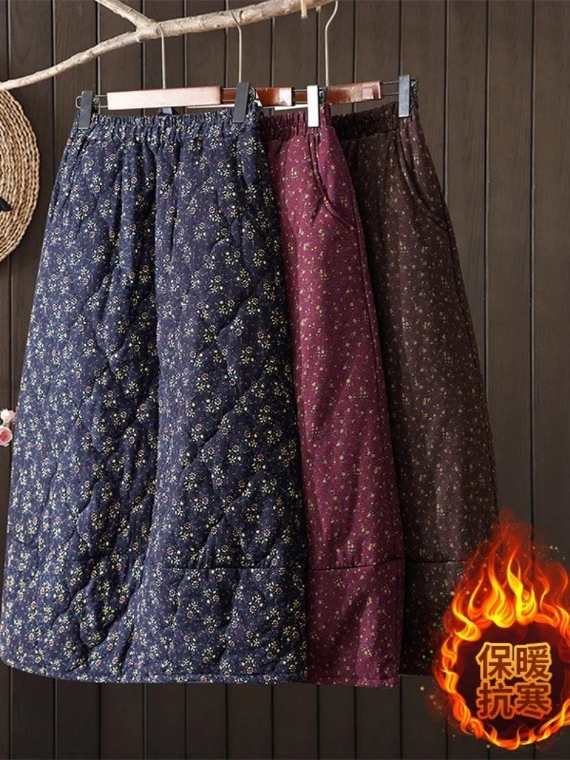 

Retro Floral Cotton Skirt For Women In Winter 2025 Casual Elastic Waistband Thickened And Warm Artistic Bud Skirt Midi w1264