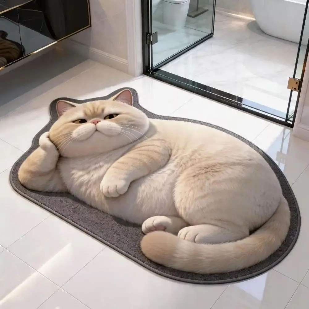 Cute Diatomaceous Earth 3D Cat Floor Mat Realistic Non-slip Bathroom Carpet 40×60CM Washable Bedroom Door Rug Home Decor