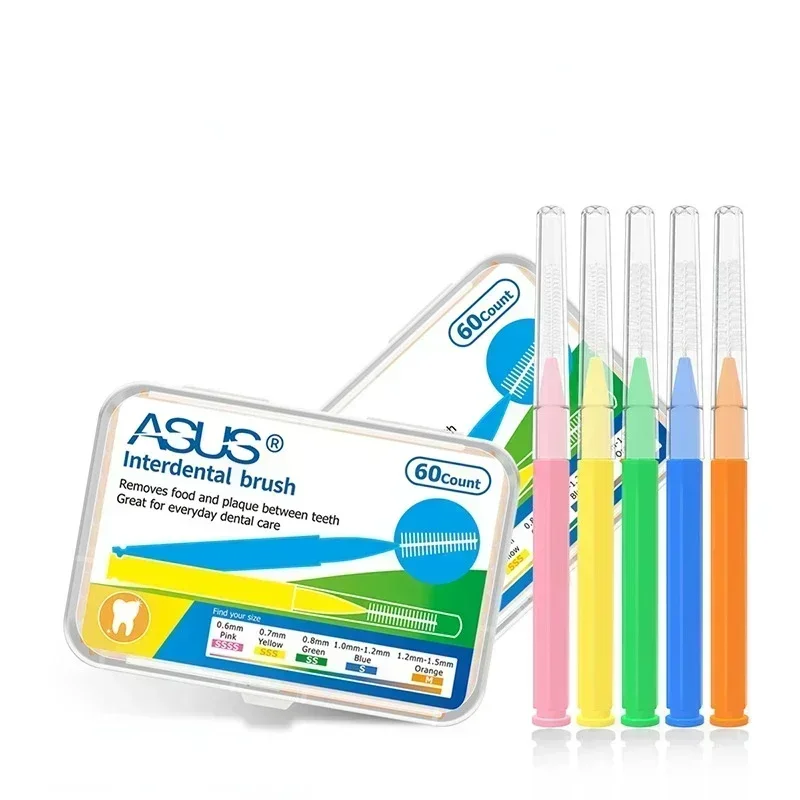 60ชิ้น0.6-1.5มมแปรง interdental อุปกรณ์ดูแลสุขภาพฟัน Push-Pull เอาอาหารและคราบจุลินทรีย์เครื่องมือสุขอนามัยช่องปากที่ดีขึ้น