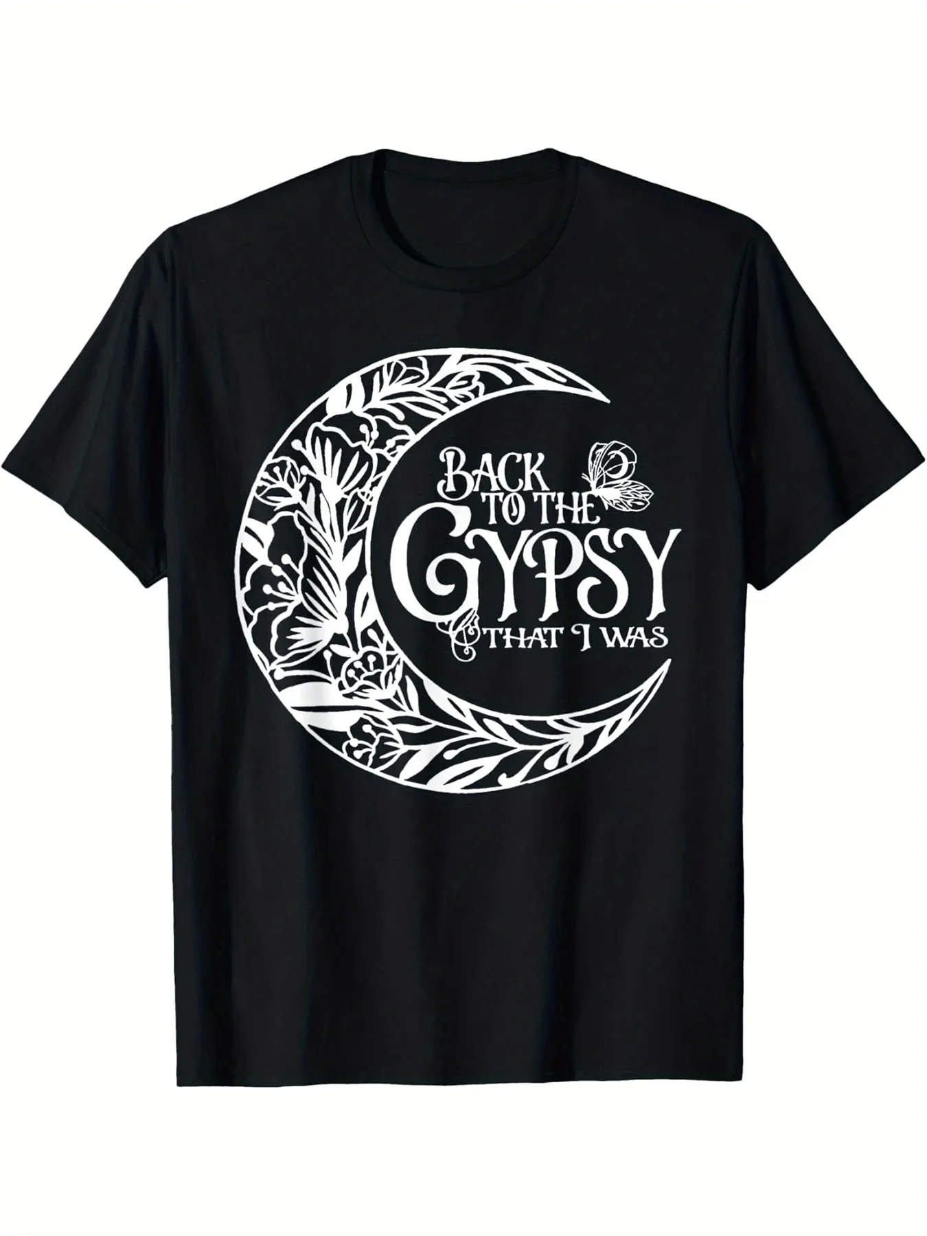 

Men's 100_ Cotton Short Sleeve T-Shirt - Black Casual Fitness Training Tee with Back to the Gypsy Floral Letter Graphic,