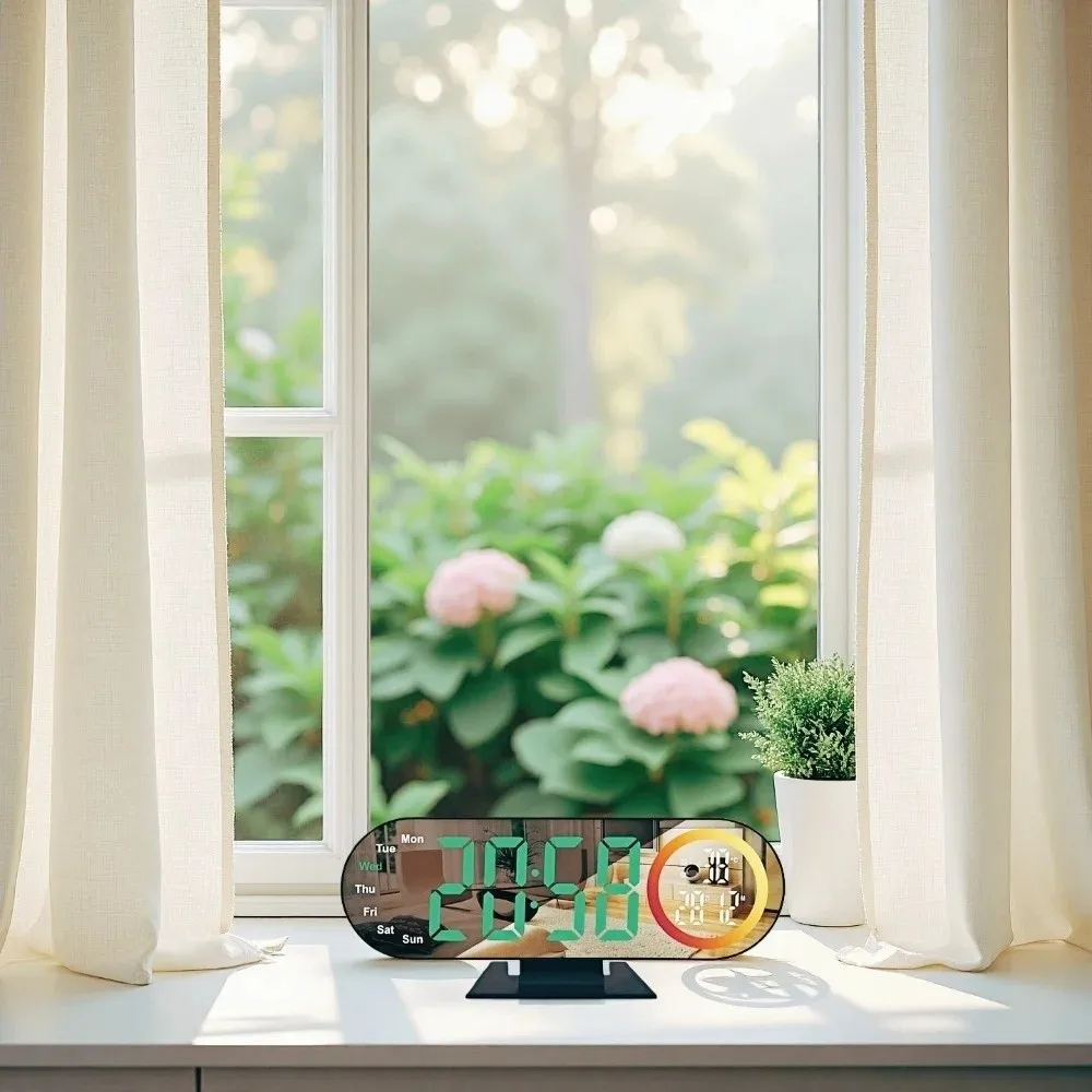 Brightness Adjustment Digital Alarm Clock Voice Control 12/24H Format LED Electronic Clock 2 Alarms Date Week Desk Clock