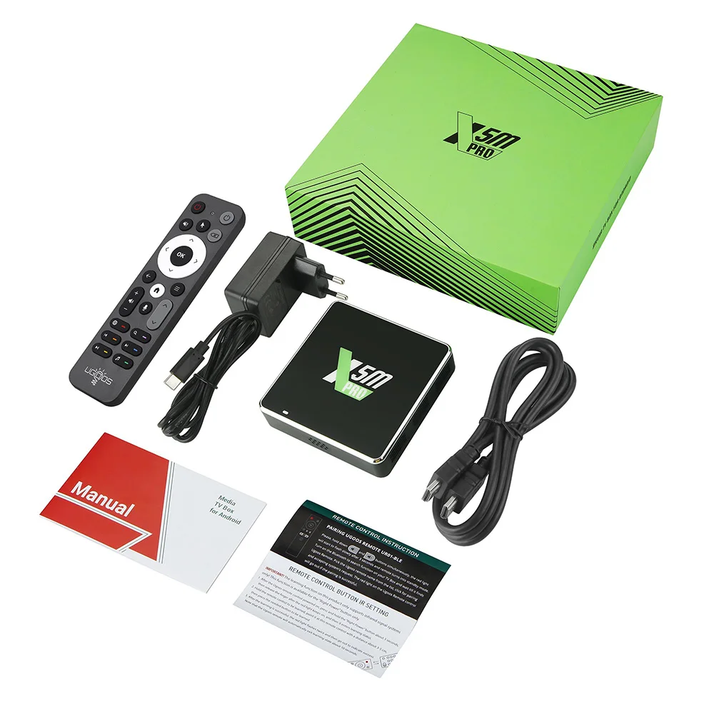 UGOOS X5M PRO TV Box Android 14 Amlogic S905X5M 4GB 32GB 4K 60fps AV1 WiFi 6 BT54 جيجابت إيثرنت AI Upscaling مع جهاز تحكم صوتي