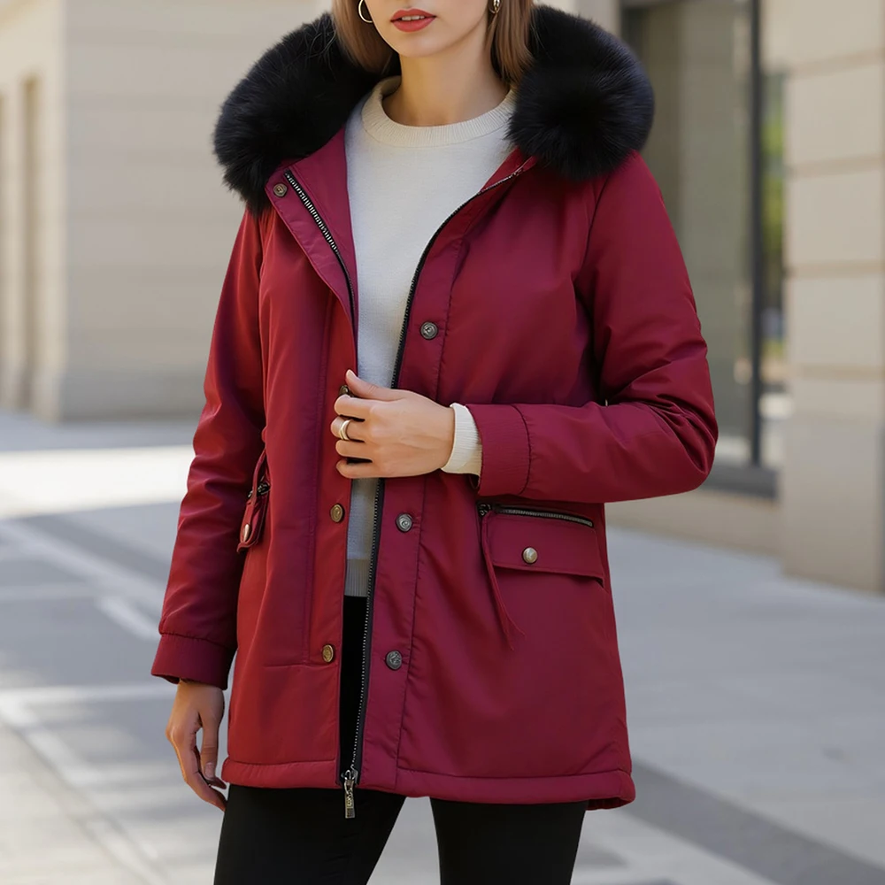 

Women's 2025 Autumn Spring Coats Fashion Long Hooded Fauxcollar Pockets Zipper Button Front Longline Coats