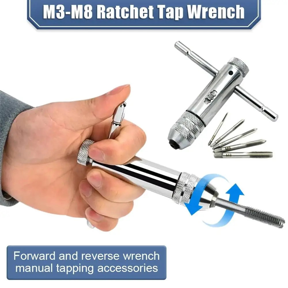 New Machinist Tool Thread Metric Plug M3-M8 Machine Screw Ratchet Tap Holder Wrench Adjustable Wrench Silver