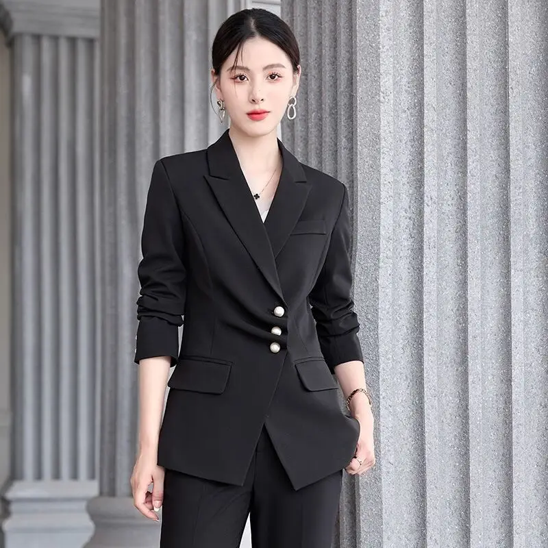 Designer bottoni di perle arricciate pantaloni da donna Blazer da donna 2 pezzi Set capispalla di lusso inverno autunno giacca Oversize cappotto