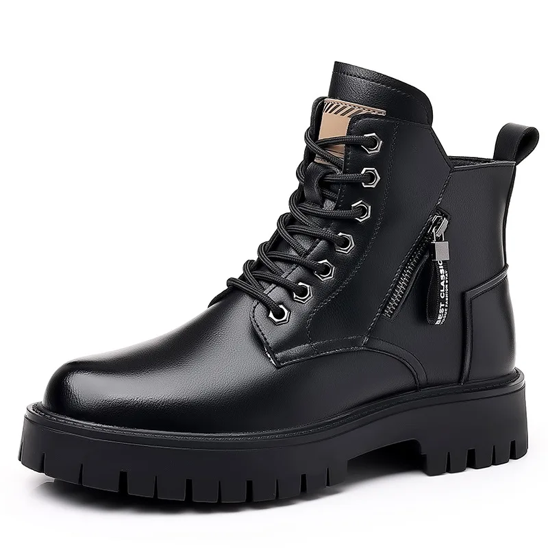Men Classic Genuine Leather Boots Autumn Winter Waterproof Warm Platform Works Shoes Outdoor Men's Motorcycle Ankle Boots Botas view 6