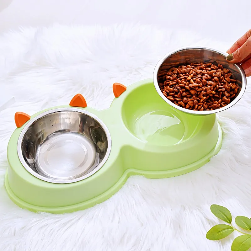 

Dog Bowl Stainless Steel Dog Food Bowl Double Bowls for Dogs Feeding Cute Cat Food Bowls Neck Protector Cat Drinking Container