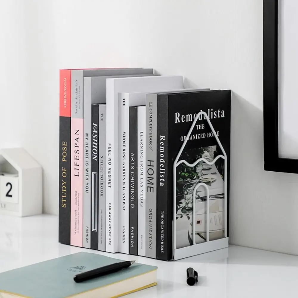 Modern Hollow Metal Bookends Sturdy Reusable Simple Book Stand Anti-slip Large Capacity Magazine Storage Rack Home