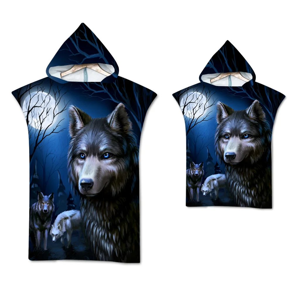 Wolf großes Strand tuch Badet uch schnell trocknende Handtücher Kapuzen mantel Neopren anzug erwachsenes Kind Eltern-Kind Poncho Bademantel zum Schwimmen Surfen – Detail 21