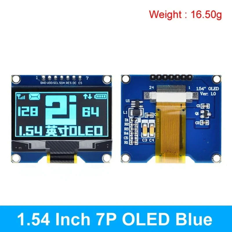 Imagem -06 - Módulo de Exibição Oled Ssd1309 1.54 Polegada 4pin 7pin Branco Unidade ic Azul Interface Ssd1306 Spi Compatível 128x64