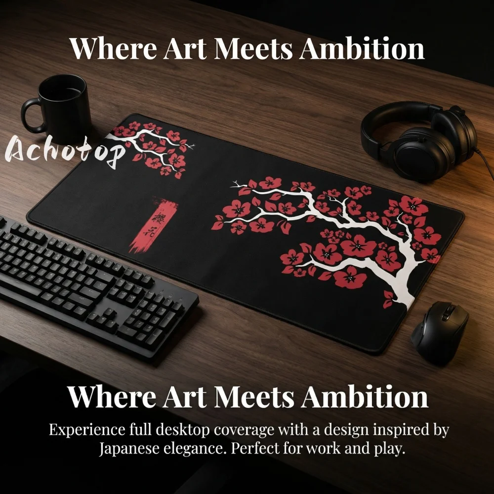 Abstract Gaming Mouse Pad XXL, Waterproof Keyboard Mouse Mat for PC Sakura Mousepad