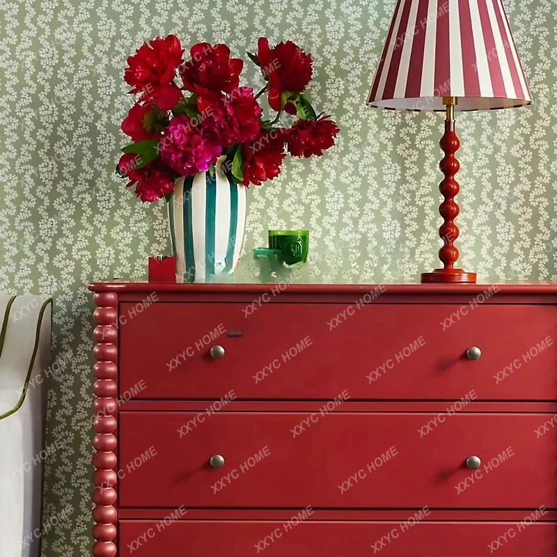 Light luxury solid wood chest cabinet, high-end red entry drawer, porch cabinet, engraved bedroom storage cabinet