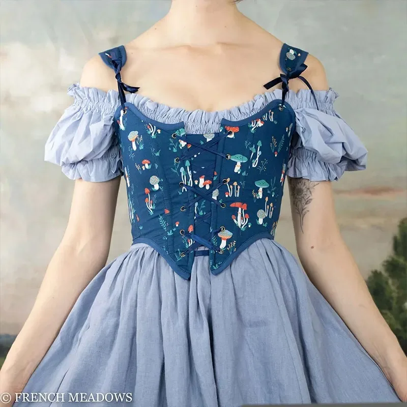 Everbright Store Oil Painting Girl European Flower Pink Embroidered Front Strap Adjustable Fishbone Bust