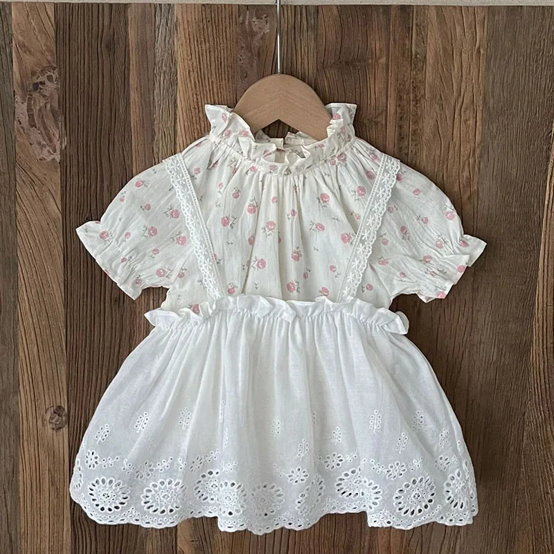 2025 New Summer Newborn Baby Girls Romper+Vest Dress Short Sleeved Cotton Print Toddler Baby Jumpsuit 0-24M Children Clothes