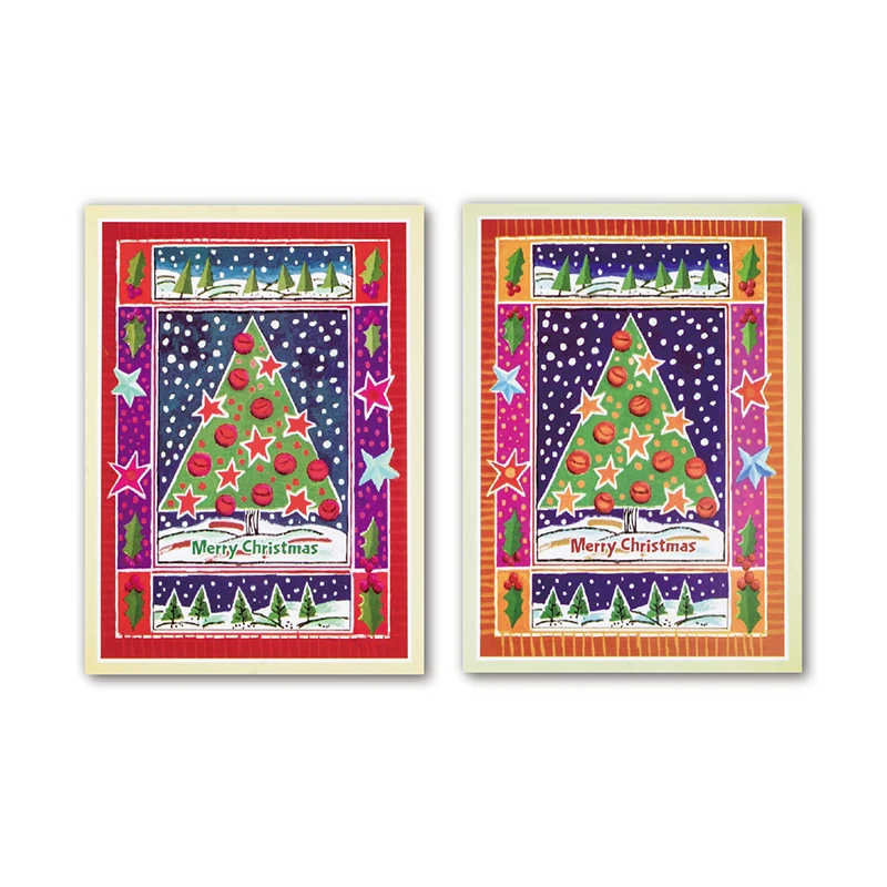 2Sheets/Set Christmas Tree Memo Cute Colorful Thank You Card New Year Note Original Painting COLOR MASH