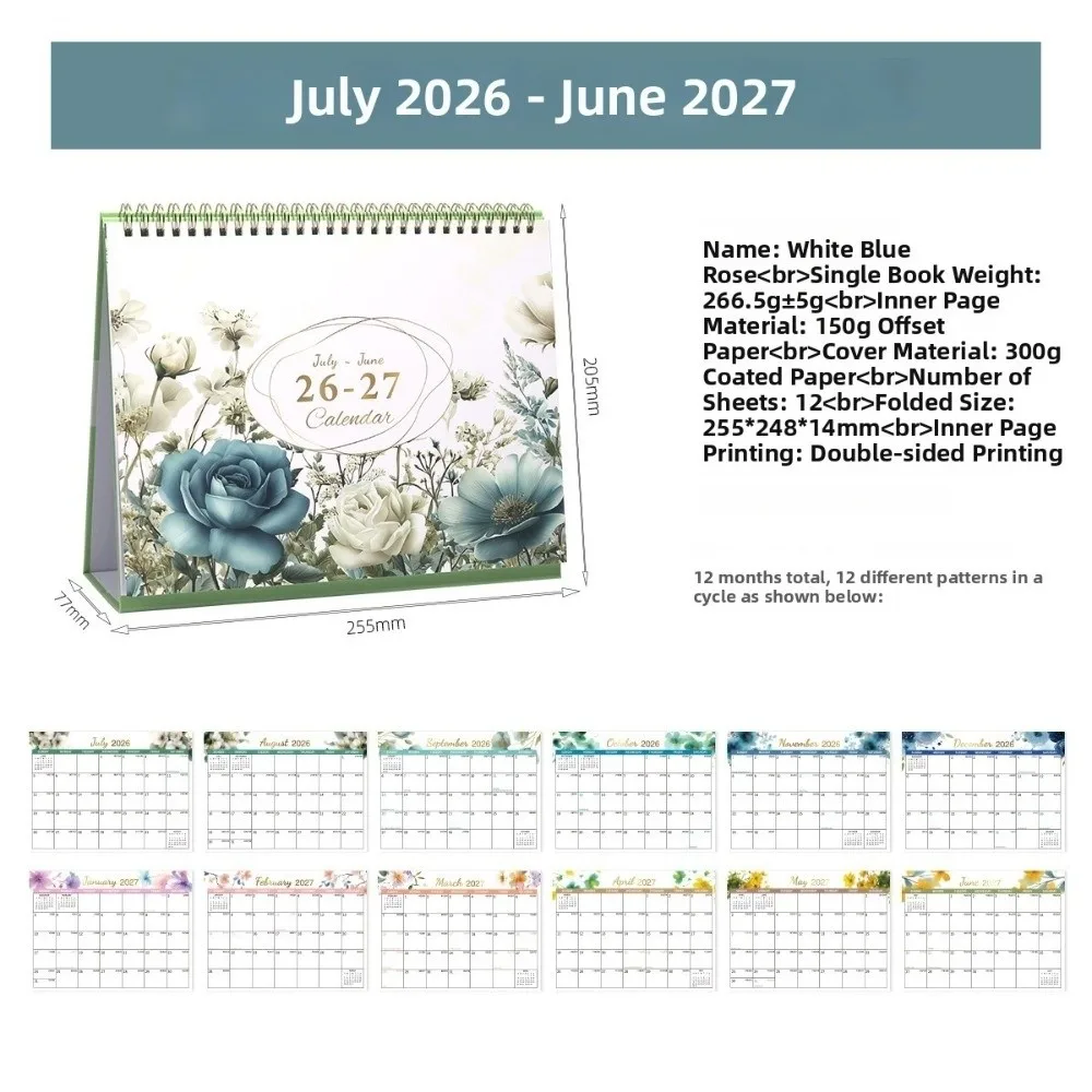 Thick Paper Annual Calendar Portable Standing Daily Schedule Desktop Calendar Memo Pad July 2026-June 2027 Flip Calendar