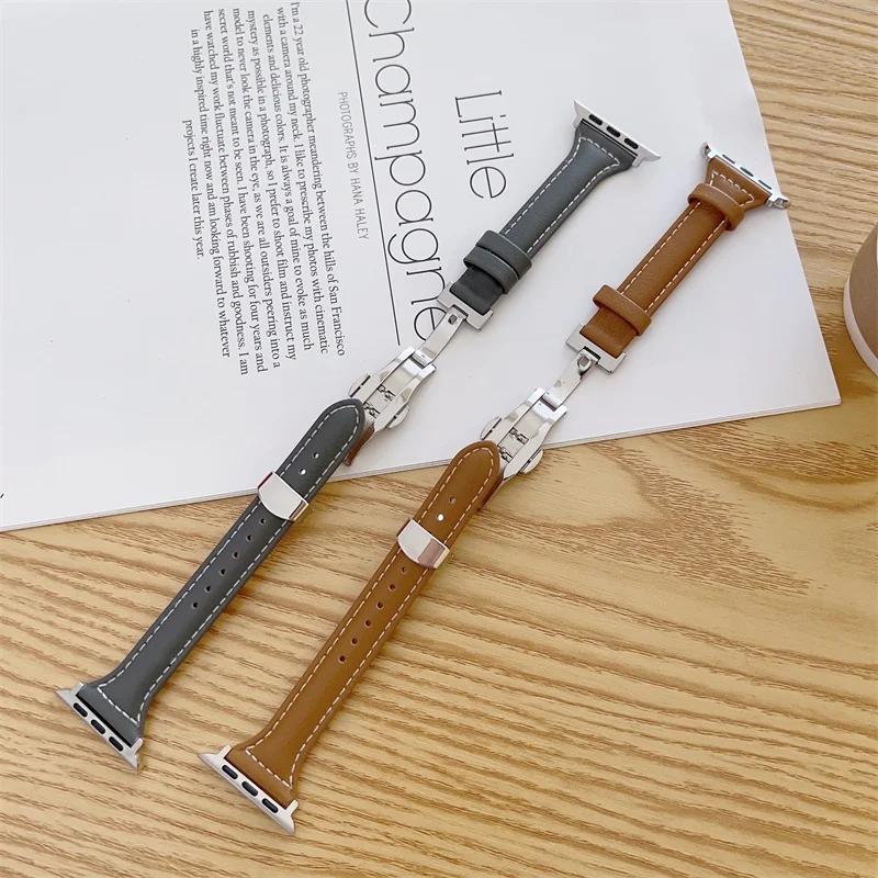ل iWatch سليم ريال جلدية الساعات ل Iwatch سلسلة الترا 8 7 6 SE 5 حزام بسيط ل أبل ساعة 49 مللي متر 45 مللي متر 41 مللي متر الفرقة