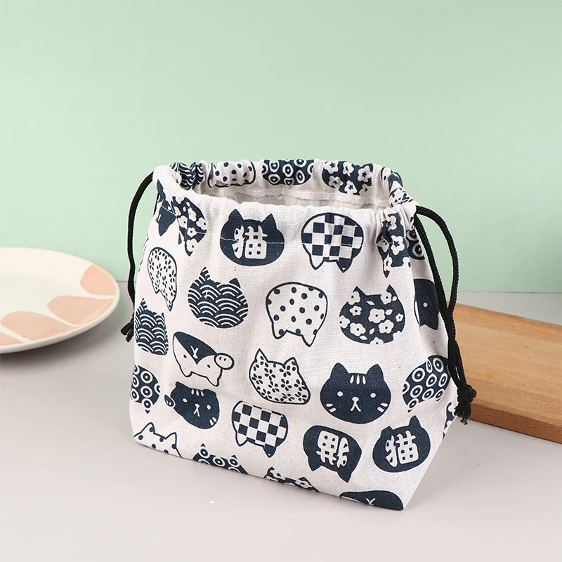 1Pc Japanese Style Drawstring Lunch Box Storage Bag For Travel Picnic Portable Easy Wash Bento Lunch Box Tote Pouch