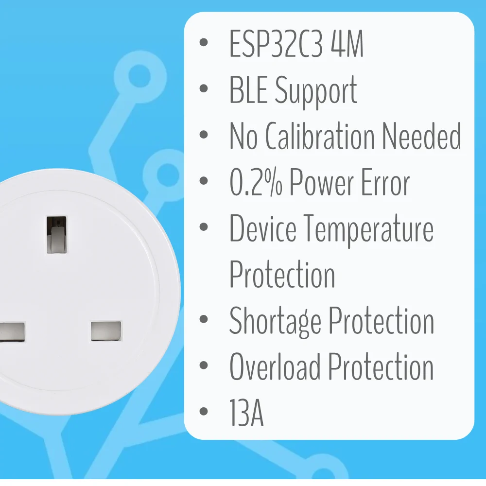 IoTorero dibuat untuk ESPHome ESP32C3 pemantauan konsumsi Plug UK 16A bekerja dengan asisten rumah