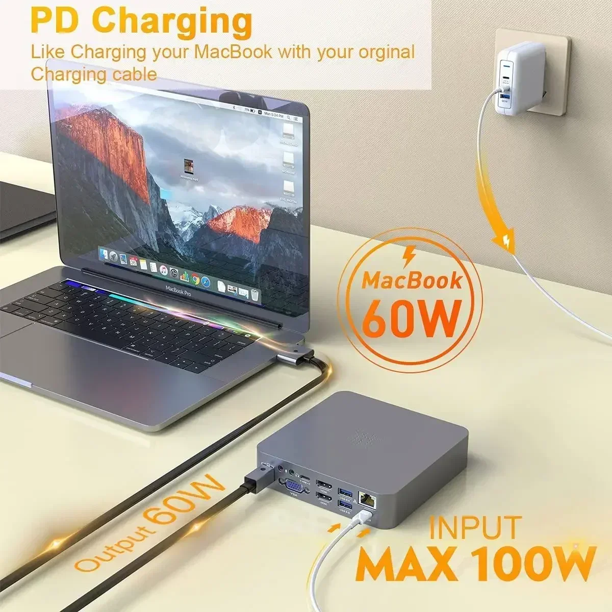 USB C Dongle to Dual hd-mi VGA 100WPD 4K Triple Display  Pro hd-mi Adapter ac Pro Docking Station