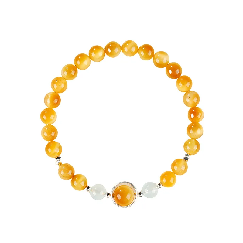 5A Grade Natural Gold Tiger Eye Aquamarine Bracelet – Chinese Style Lucky Beads Jewelry for Women