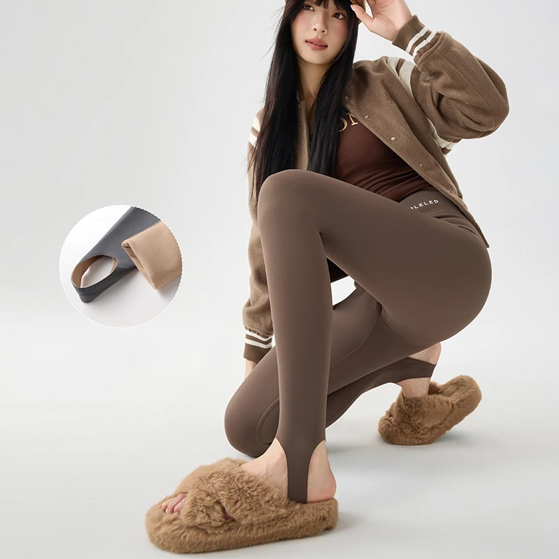 Outono inverno mais velo passo no pé calças de yoga feminino casual confortável moldar leggings de tubarão sem costura fitness yoga leggings