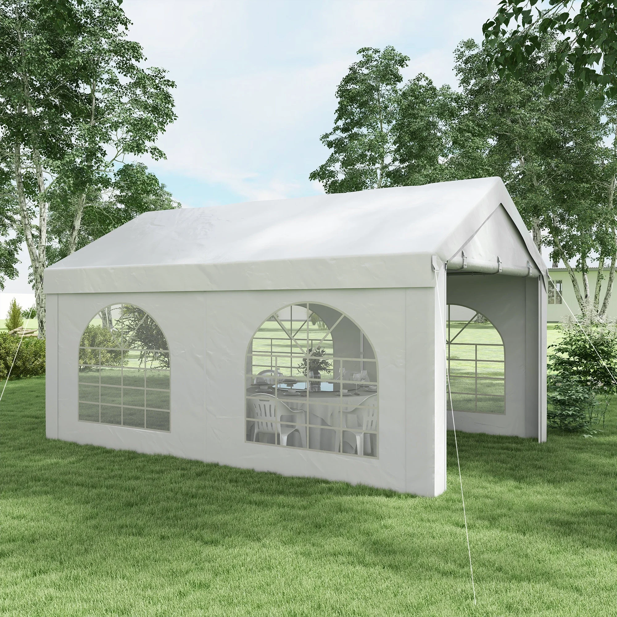 Outdoor reception tent barnum 5 x 3 meters, with 4 large windows and 2 doors, 15 square meters for parties, events, white